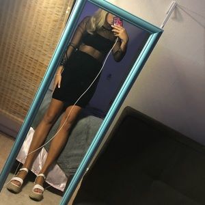 Black long sleeve cut out lace dress